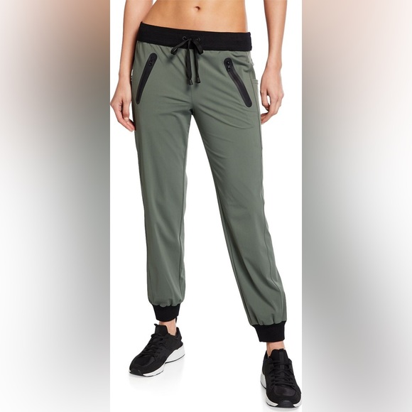 blanc noir Pants - BLANC NOIR || Tech Zip-Pocket Jogger Pants in Olive Green/Black - SZ XS
